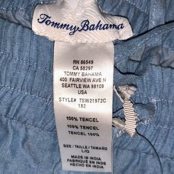 Tommy Bahama Womens Chambray Embroidered Pants W/ Ties & Tassels L 100% Tencel - Picture 3 of 11